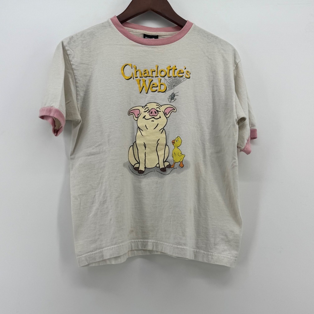 Vintage 2002 Charlotte's Web Wilbur Ringer T-Shirt Ripple Junction Pink Cream S
